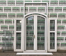 FRENCH DOORS WITH WINDOWS TOPLIGHT LEADED GLASS EXTERNAL EXTERIOR USED ARCHED