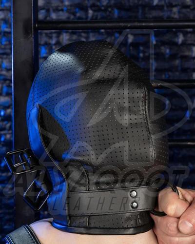 Blackout leather bondage hood - bondage,