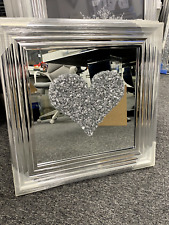 Silver Heart Cluster Wall Art  in a Chrome Stepped Frame 55cm x 55cm