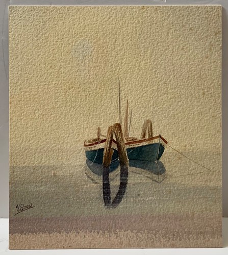 Vintage painting pair boats - pair,
