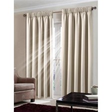 Pencil Pleat Tape Top Thermal Cream BLACKOUT LINED Curtains with Tie Backs