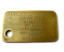 Sentinel UK Card Services Brass Key Fob Tag Credit Card Finder plaque