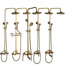 Antique Brass Shower Faucet Dual Handles Mixer Tap / Bath Rainfall Mixer System