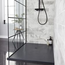 Grey Shower Tray Rectangle Slimline Stone Resin Non-slip Slate 1200x700 Rrp £399