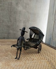 Vintage Mini Rickshaw Asian Chinese Japan Silver Metal Art Pedicab Hand Crafted