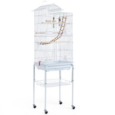 Large Rolling Metal Bird Cage with Roof Top/Stand/Toy for Small Parrots Budgies