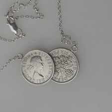 Double Lucky Sixpence Queen Elizabeth Coin Necklace With Sterling Silver Chain