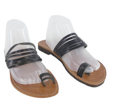 Handmade Greek Leather Sandals Black Toe Loop Strappy UK 5 EUR  38