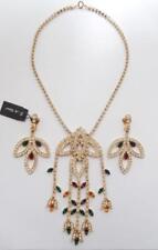 BN Vintage 1980's Gold-Tone & Multi Crystal Necklace & Clip Earrings  Bridgerton
