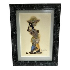 Jija Oduka Real Butterfly Wing Collage Art African Woman Signed Mounted Framed