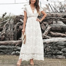 Women White Lace Maxi Dress