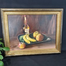  Vintage Framed Oil Painting Signed J.S still Life Fruit Wall Hung 19in X 15in 