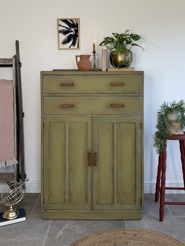 Vintage linen cupboard - linen, painted