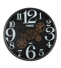 Vintage Spintime Pewter Metal Cog Clock 60 cm Industrial Style moving gear Paris