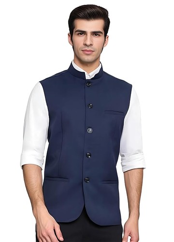 Navy blue nehru jacket bandi - blue,