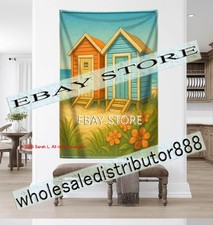 Coastal huts tapestry beach