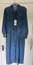 Zara Long Mid Blue Denim Dress
