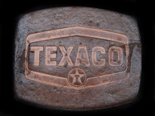TI01148 VINTAGE 1970s *TEXACO* GAS & OILFIELD ADVERTISEMENT LEATHER BELT BUCKLE