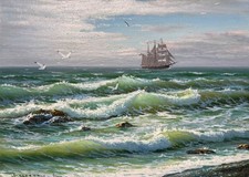Waves and Sea Sailboats Oil