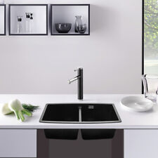 83cm Double Bowls Matt Black Undermount Quartz Stone Kitchen Sink w/Waste Kit