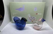 Toikka Iittala Flycatcher Sieppo Glass Birds Pair. 1 x Salmon Pink 1 x Blue New