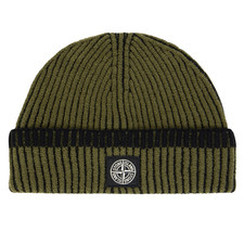 Stone Island Vanisé Wool Ribbed Beanie in Khaki