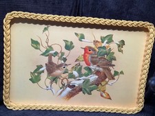 Vintage Imperial Rectangle Melamine Tray Wicker Surround Christmas Robin