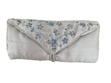 Jewellery roll wrap travel folding case grey beaded #OT411