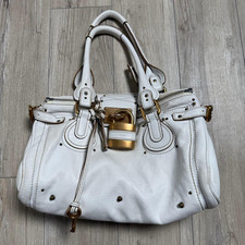 Chloe Paddington Padlock Cadena Hand Bag Boston Bag Shoulder Bag White Auth