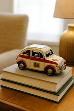 Vintage Fiat 500 Metal Tin Car Model #56 Retro White Collectible Ornament Gift