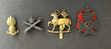 4 WWII MILITARY CAP BADGES Royal Rifle Corps Queens Royal Artillery Machine Gun