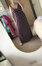 Ladies Summer Long Dress Burgundy & white Striped Dickens & Jones L Suit M