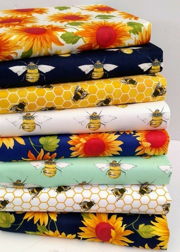 Bees sunflowers fabric - bees, &
