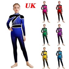 UK Girls Gymnastic Leotard Full Body Catsuit Long Sleeve Ballet Dance Unitard