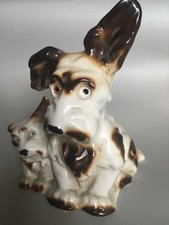 Vintage  Ceramic Terrier Dog with a Puppy Lamp Base