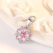Pink Crystal Flower Pendant Necklace 925 Sterling Silver Women’s Jewellery Gift 