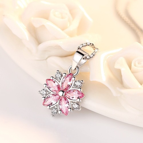 Pink crystal flower pendant - pink,