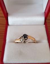 ANTIQUE 18ct+PLAT DIAMOND + SAPPHIRE RING size P (3.3 grams)