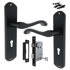 Cadenza Door Handles Set ECLIPSE Matt Black Scroll Lever Lock Handle 178 x 40mm