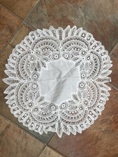 VTG White doily Round Embroidery Flower Cotton Linen Crochet IRISH lace HANDMADE
