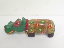 Hippo Hippopotamus Wooden Wood Hand Painted Treen Animal Length 26cm