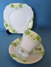 Rare Vintage Standard China Chapman Longton Cromer Shape Green Floral Tea Trio