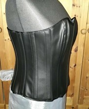 36" Steel Boned Extreme Tight Lacing Quality Black Faux Leather Corset NEW Vegan