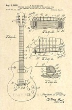 Official Gibson Les Paul Guitar US Patent Art Print - Vintage 1955 Antique -22