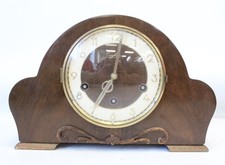 Vtg JUNGHAMS German Mechanical Chiming MANTEL CLOCK w/Key WORKING 30x20cm - E09