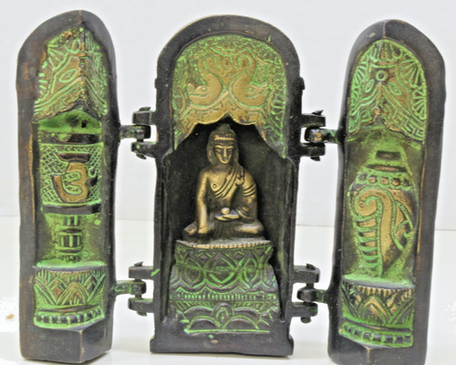 Tibetan cast bronze triptych - cast,