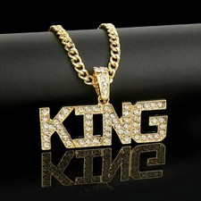 Gold KING Chain Necklace Punk Big Gangster Shinny Rapper Fancy Dress Costume