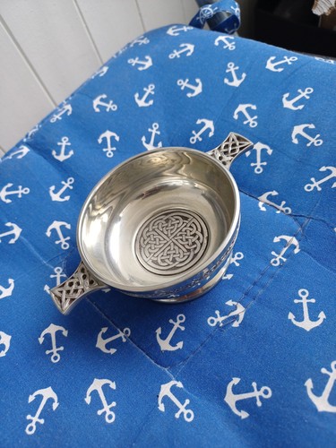 Celtic design pewter quaich - design,