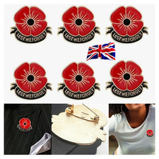 1/3/6 x Remembrance Day Red Metal Flower Enamelled Lapel BADGE Lest We Forget