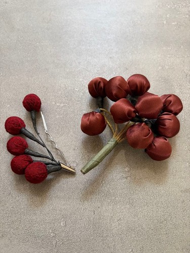Red satin kanzashi hair - kanzashi,